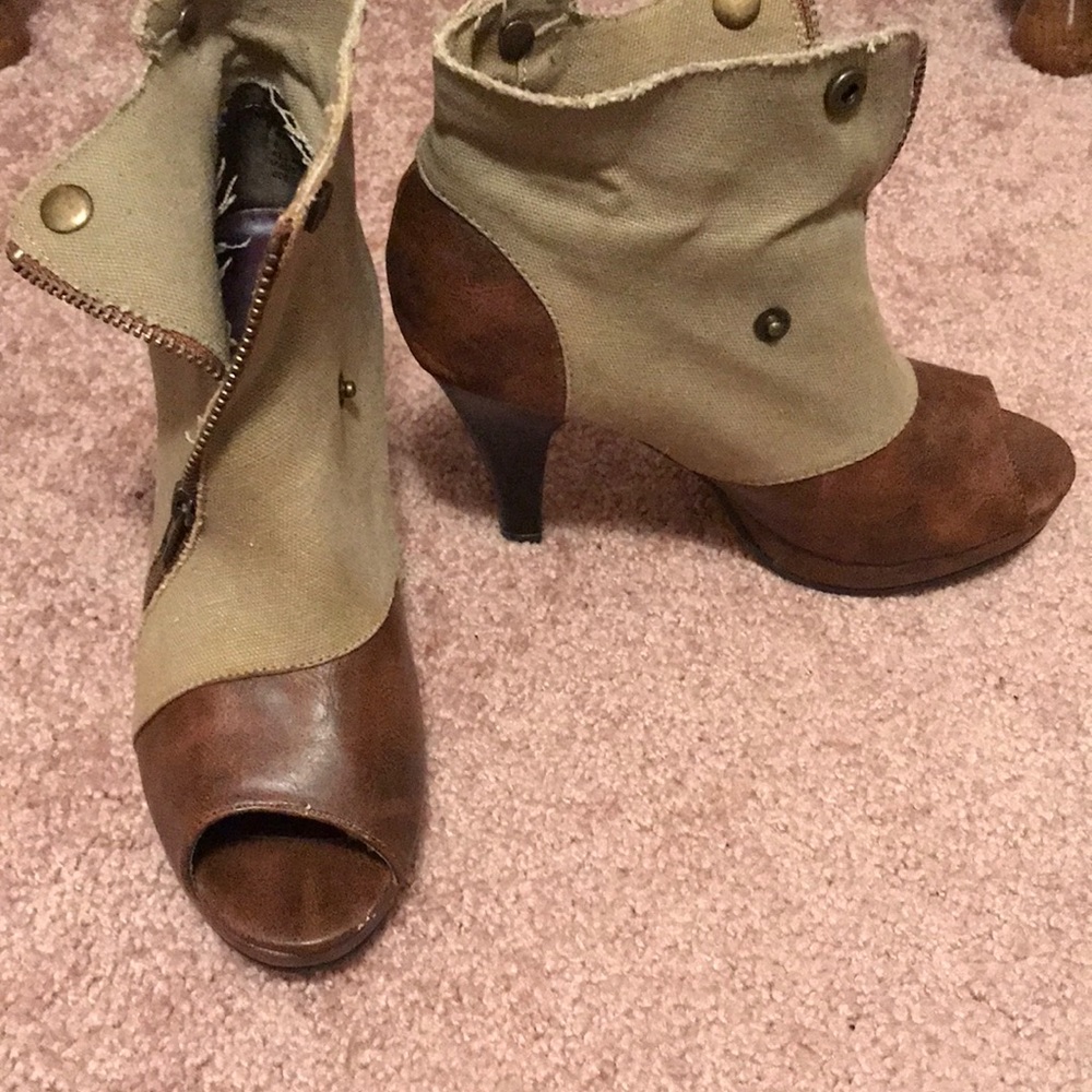 Madden girl tan two-tone ankle booty with 3 inch heel